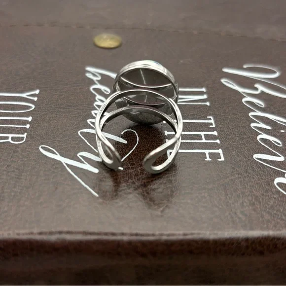 Vintage 70s Mint Green Striped Ring Adjustable - Picture 5 of 8